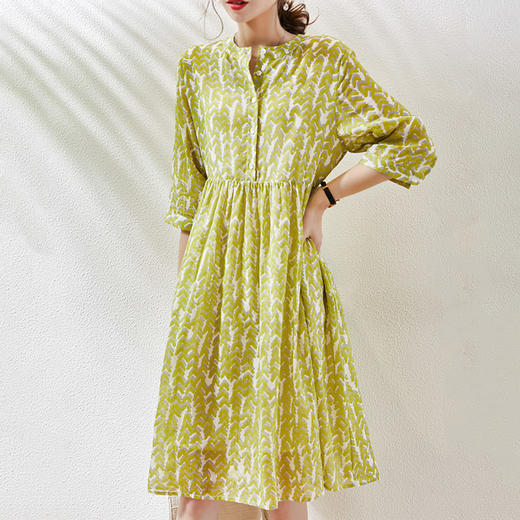 丁摩 春夏苎麻衬衫连衣裙两件套配纯棉吊带宽松系带显瘦女裙子Q121145-DR299 商品图3