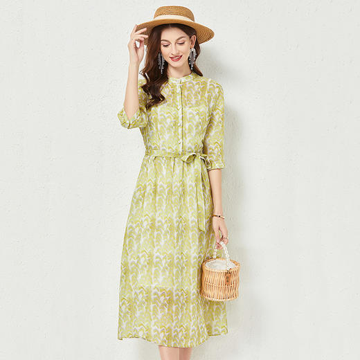 丁摩 春夏苎麻衬衫连衣裙两件套配纯棉吊带宽松系带显瘦女裙子Q121145-DR299 商品图8