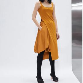 紧身方领高开衩背心