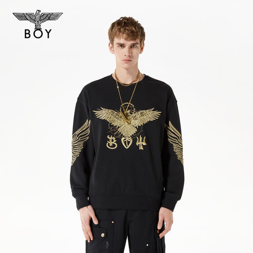 BOY卫衣男女同款22春夏新品金色老鹰翅膀绣花长袖衫B221N0302102 商品图0