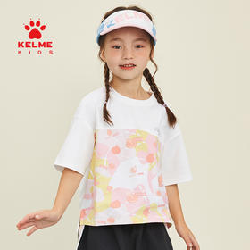 KIDS  卡尔美童装女童纯棉短袖夏季新款潮流印花撞色T恤