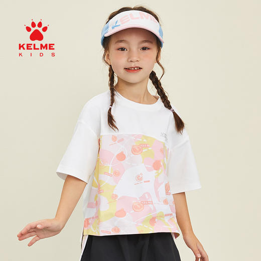 KIDS  卡尔美童装女童纯棉短袖夏季新款潮流印花撞色T恤 商品图0