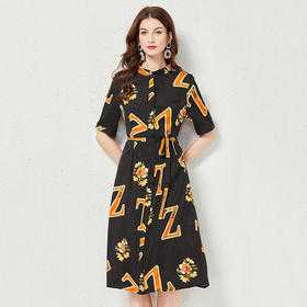 丁摩  高档时尚沙滩裙桑蚕丝裙子印花真丝连衣裙Q121167