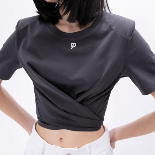 垫肩款腰部系带T恤 商品图2