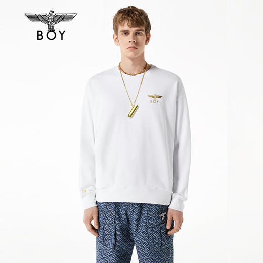 BOY圆领卫衣男女同款22春夏新品烫金翅膀印花套头衫B221N0302301 商品图0