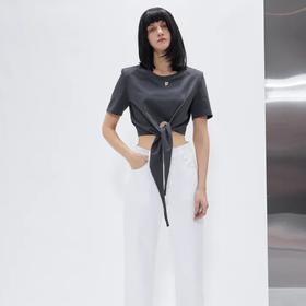 垫肩款腰部系带T恤