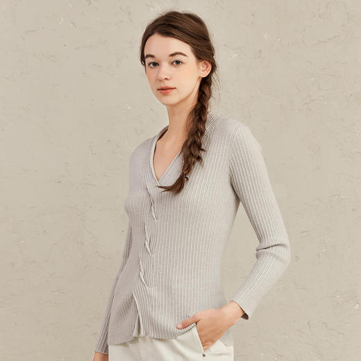 Famecoco范可儿别致甜美针织衫女春秋修身温柔上衣F221DD001 商品图3