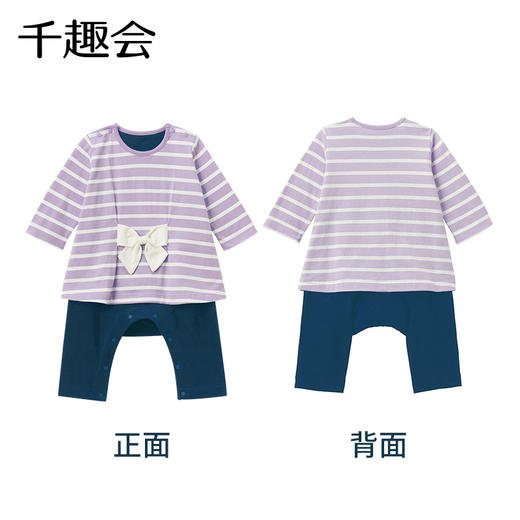 千趣会春秋婴童装纯棉蝴蝶结假两件爬服连衣裙女童宝宝连体衣 商品图2