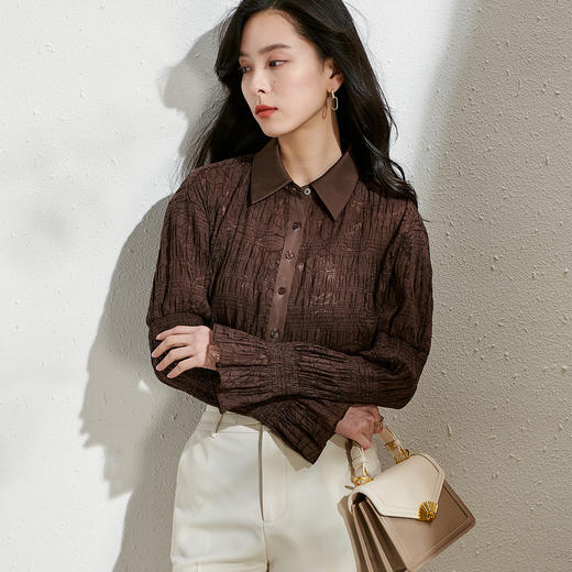 剩S/M/L/XL 芳外微弹轻薄印花2026春季新款长袖喇叭袖女式衬衫 商品图3