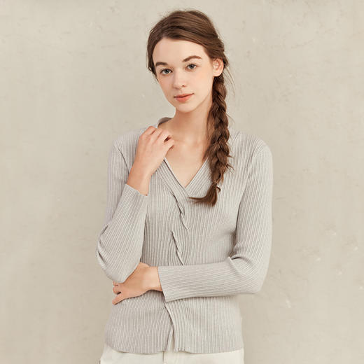 Famecoco范可儿别致甜美针织衫女春秋修身温柔上衣F221DD001 商品图2