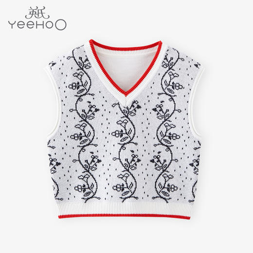 英氏-童衣类（春）F2英毛V领背心, 英氏白, 100CM 商品图0