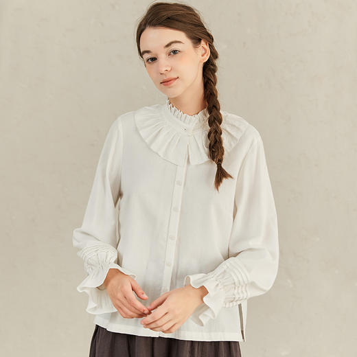 famecoco范可儿洋气花边领衬衫甜美法式时尚衬衣女F221BH007 商品图3