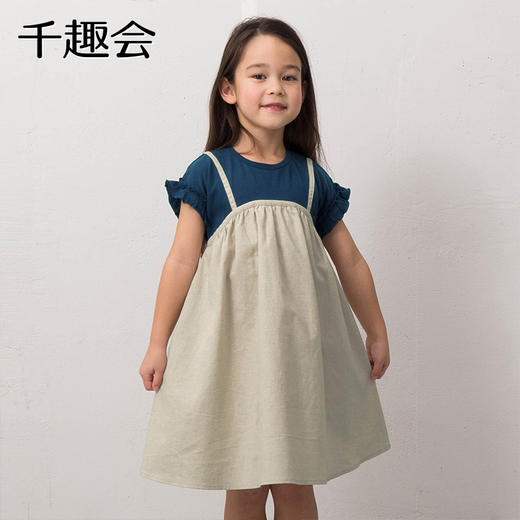 千趣会春夏童装裙子花边袖假两件撞色拼接女童宝宝短袖连衣裙 商品图1