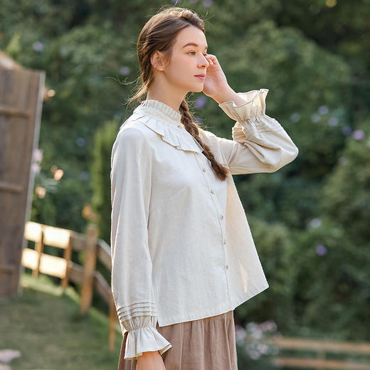 famecoco范可儿洋气花边领衬衫甜美法式时尚衬衣女F221BH007 商品图1