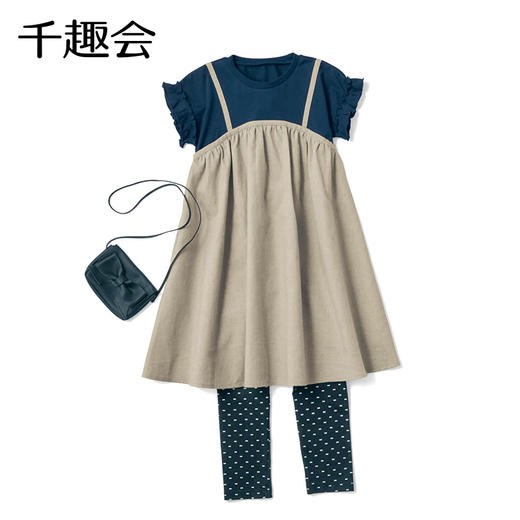 千趣会春夏童装裙子花边袖假两件撞色拼接女童宝宝短袖连衣裙 商品图2