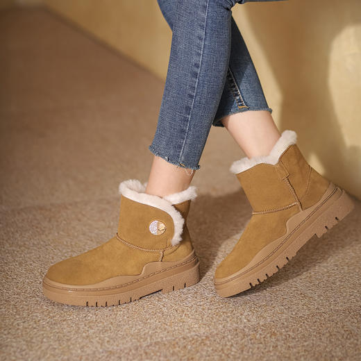 西村名物2021年冬新款时尚厚底百搭经典雪地靴加绒保暖短靴女T21DS46681 商品图0