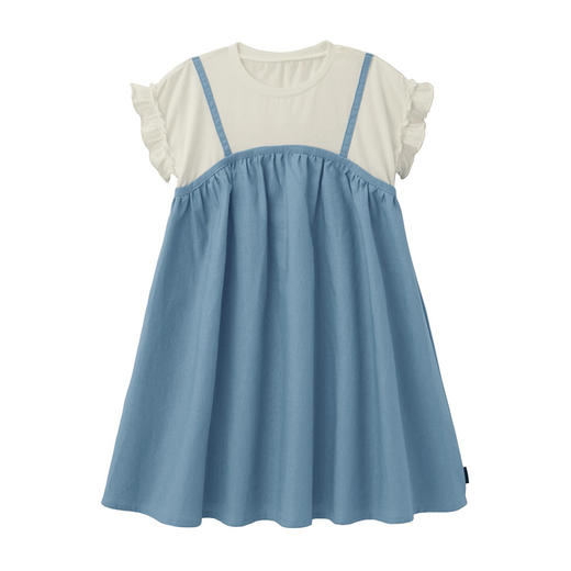 千趣会春夏童装裙子花边袖假两件撞色拼接女童宝宝短袖连衣裙 商品图4