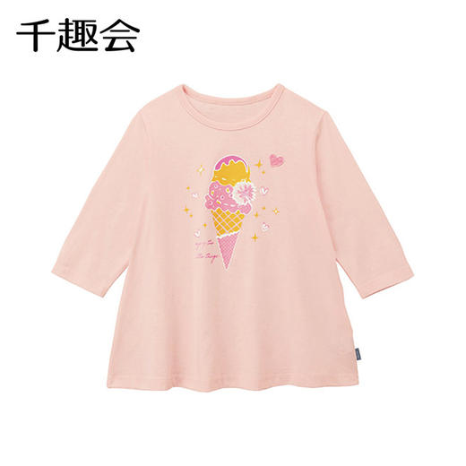 【七分袖T恤】千趣会童装春夏女童甜美卡通印花棉质七分袖长款T恤套头衫 商品图2