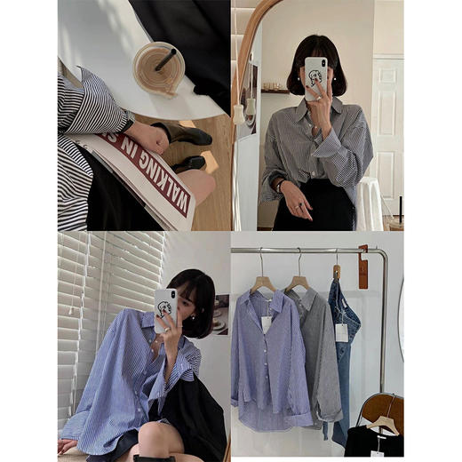 【限时折扣】气质简约条纹衬衫女（黑色蓝色）S-2XL 商品图5