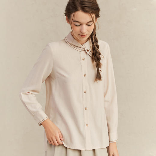 famecoco范可儿法式优雅女士衬衫春季别致尖领衬衣F221BH001 商品图3