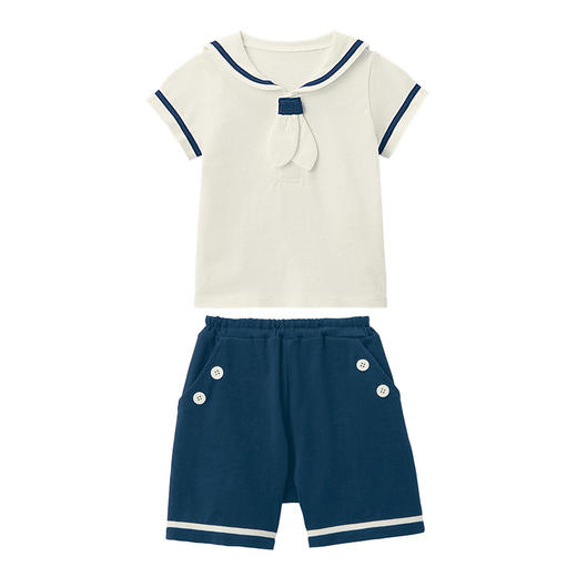 千趣会春夏婴幼儿衣服短袖T恤短裤海军风纯棉男宝宝外出套装 商品图4