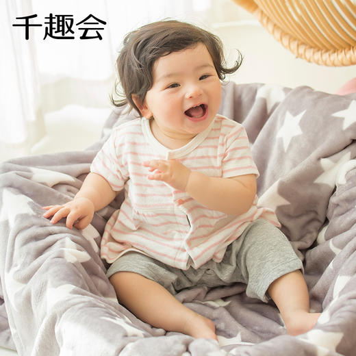 千趣会春夏季婴童附裙哈衣条纹波点纯棉女宝宝短袖连体衣爬服 商品图1