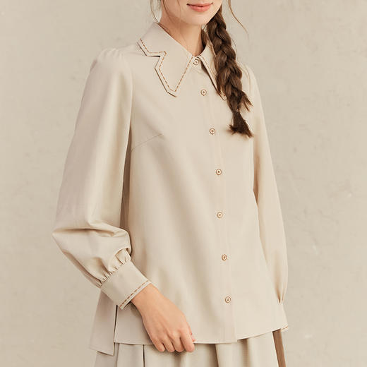 Famecoco范可儿法式别致衬衫春秋蝴蝶翻领衬衣F221BA018 商品图3