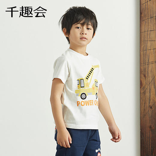 千趣会春夏季童装打底衫工程车图案纯棉男童女童宝宝短袖T恤 商品图3