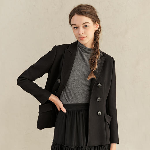 Famecoco范可儿黑色通勤职业西装女士高级气质修身西服F221AW015 商品图2