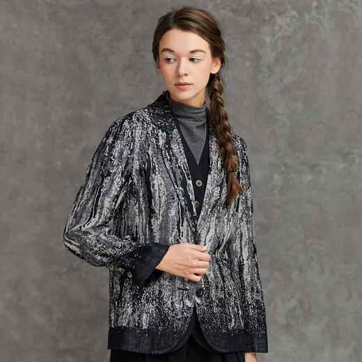 Famecoco范可儿黑白职业西装女复古棉麻假两件西服F221AW005 商品图1