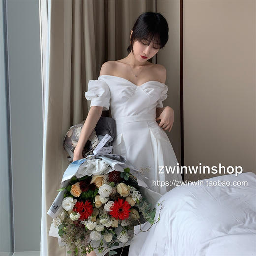 特价秒杀 sp白色一字肩泡泡袖短款chic百褶.潮快闪[福利品] 商品图1