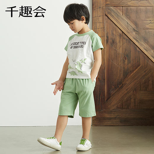 千趣会春夏季童装空调服外出服薄款圆领纯棉男童短袖短裤套装 商品图3
