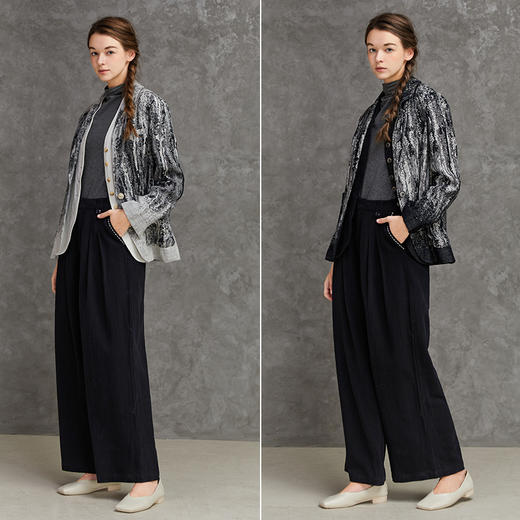 Famecoco范可儿黑白职业西装女复古棉麻假两件西服F221AW005 商品图4