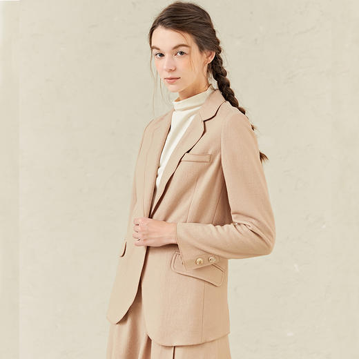 Famecoco范可儿卡其色气质西装女款时尚羊毛呢子西服F221AW014 商品图1
