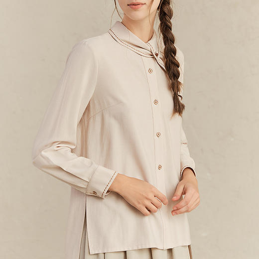famecoco范可儿法式优雅女士衬衫春季别致尖领衬衣F221BH001 商品图4