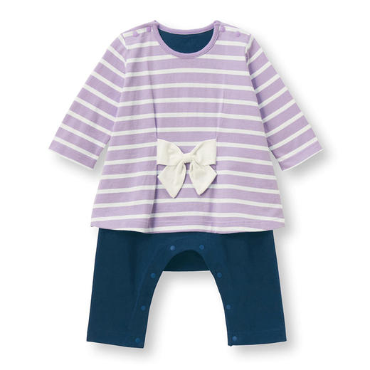 千趣会春秋婴童装纯棉蝴蝶结假两件爬服连衣裙女童宝宝连体衣 商品图3