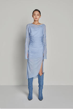 斜领多层褶皱修身上衣