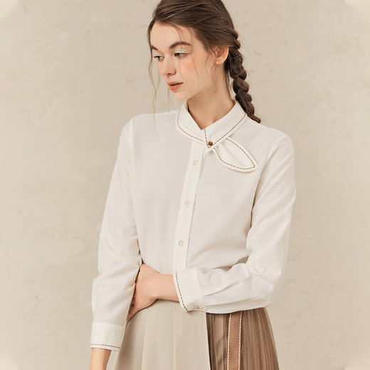 famecoco范可儿法式优雅女士衬衫春季别致尖领衬衣F221BH001 商品图0