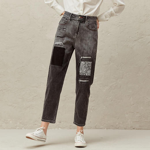 famecoco范可儿街头破洞牛仔裤早春新款收腹直筒裤女款F221GA007 商品图2