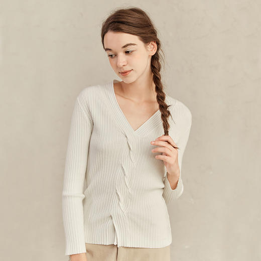 Famecoco范可儿别致甜美针织衫女春秋修身温柔上衣F221DD001 商品图0
