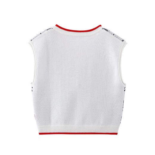 英氏-童衣类（春）F2英毛V领背心, 英氏白, 100CM 商品图1