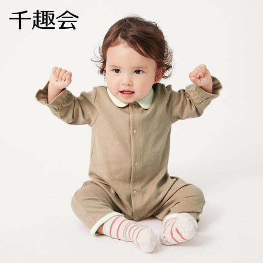 千趣会婴幼儿连身衣服撞色束口袖纯棉宝宝连体衣爬服 商品图1