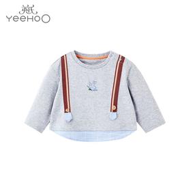 英氏-童衣类（春）F2英针圆领长套衣浅花灰100CM