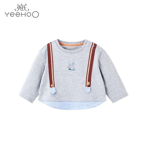 英氏-童衣类（春）F2英针圆领长套衣浅花灰100CM 商品图0