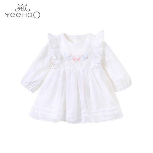 英氏-童衣类（春）F2英梭长袖连衣裙英氏白100CM 商品图0