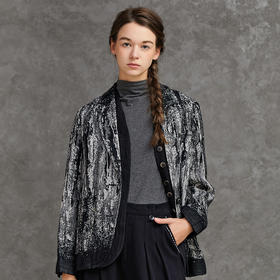 Famecoco范可儿黑白职业西装女复古棉麻假两件西服F221AW005