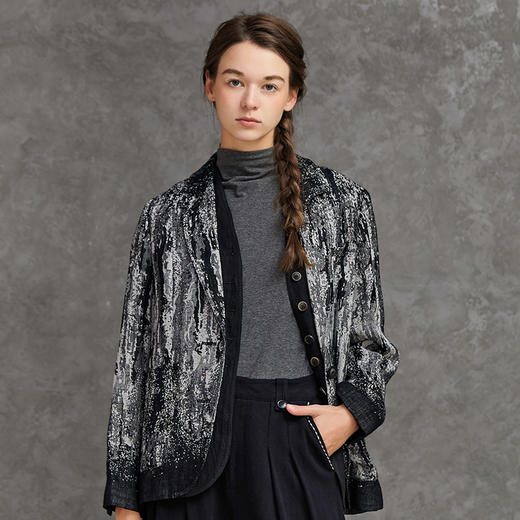 Famecoco范可儿黑白职业西装女复古棉麻假两件西服F221AW005 商品图0