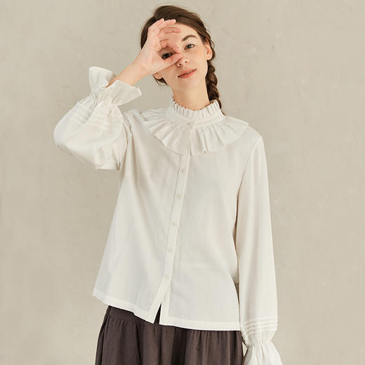 famecoco范可儿洋气花边领衬衫甜美法式时尚衬衣女F221BH007 商品图2