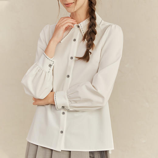 Famecoco范可儿法式别致衬衫春秋蝴蝶翻领衬衣F221BA018 商品图0