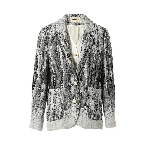 Famecoco范可儿黑白职业西装女复古棉麻假两件西服F221AW005 商品图5